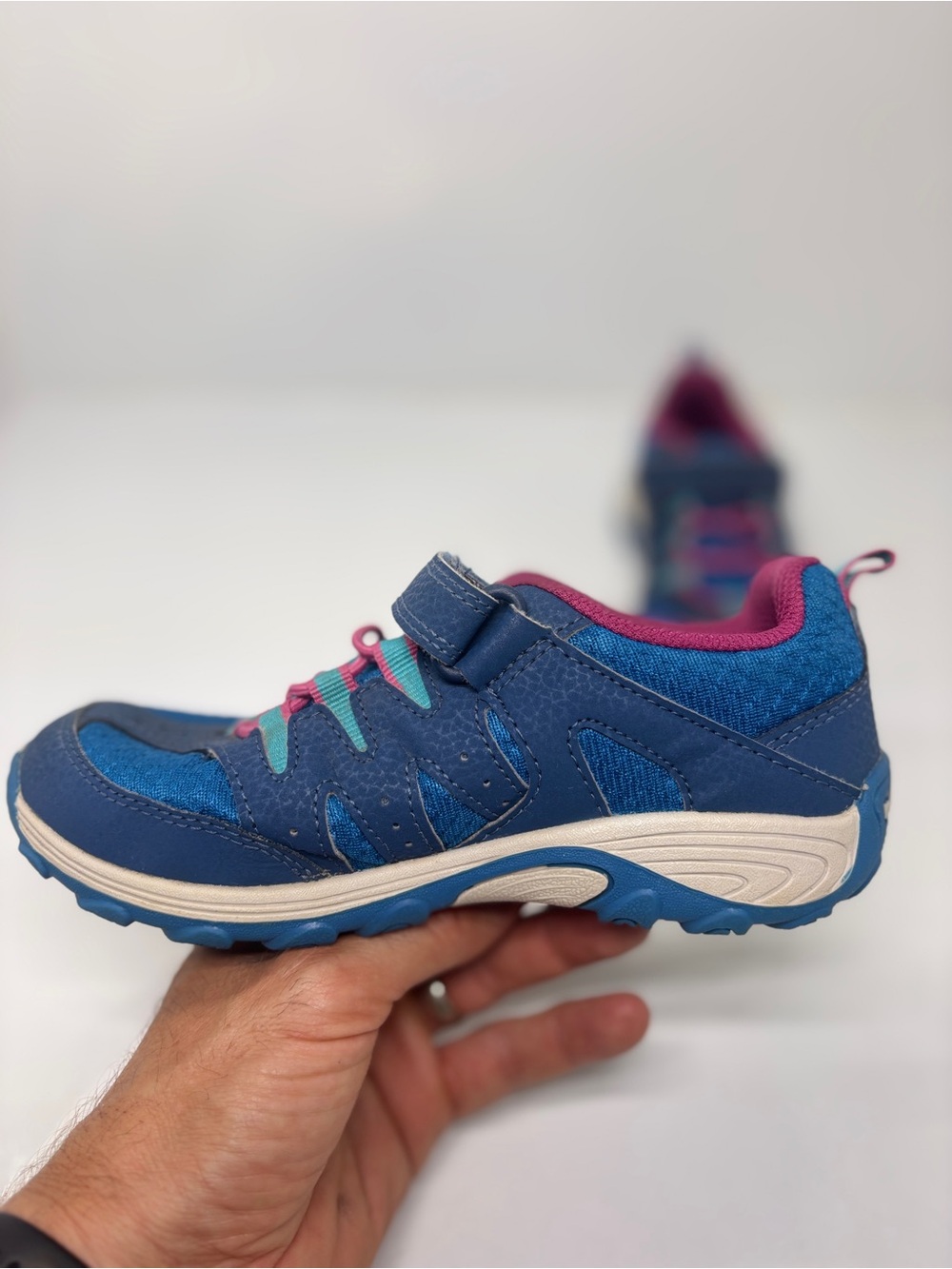 Merrell Kids Trail Running Hiking Shoes Blue Pink Hook & Loop Size 1 EU 32 - Picture 7 of 13
